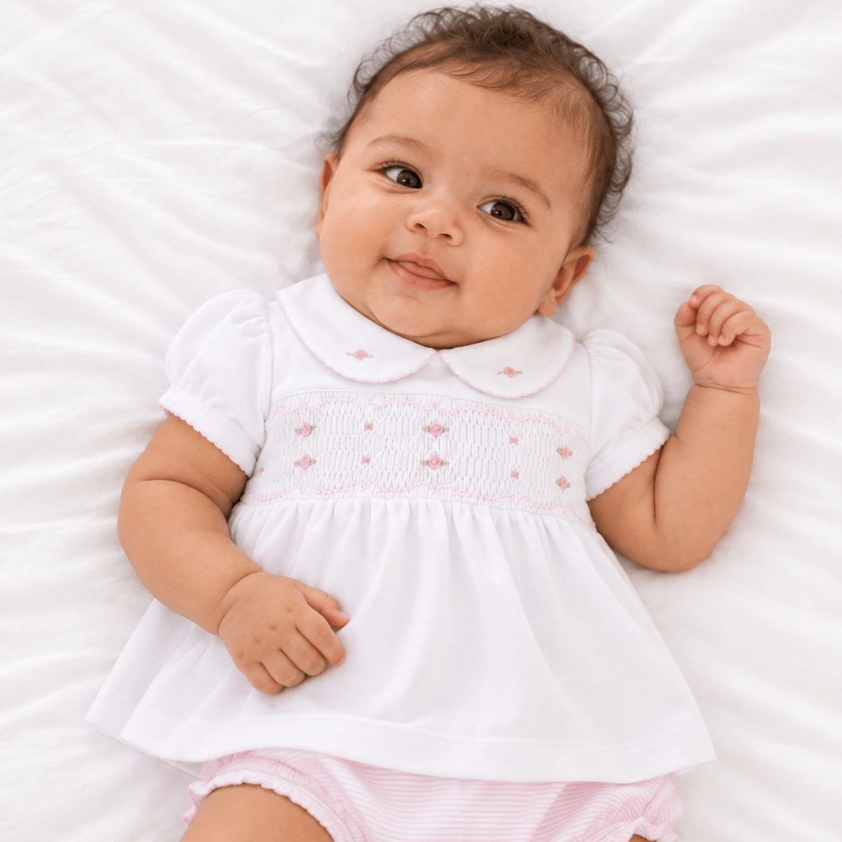Magnolia Baby_Anna Smocked Ruffle Short Sleeve Diaper Cover Set - Pink_2
