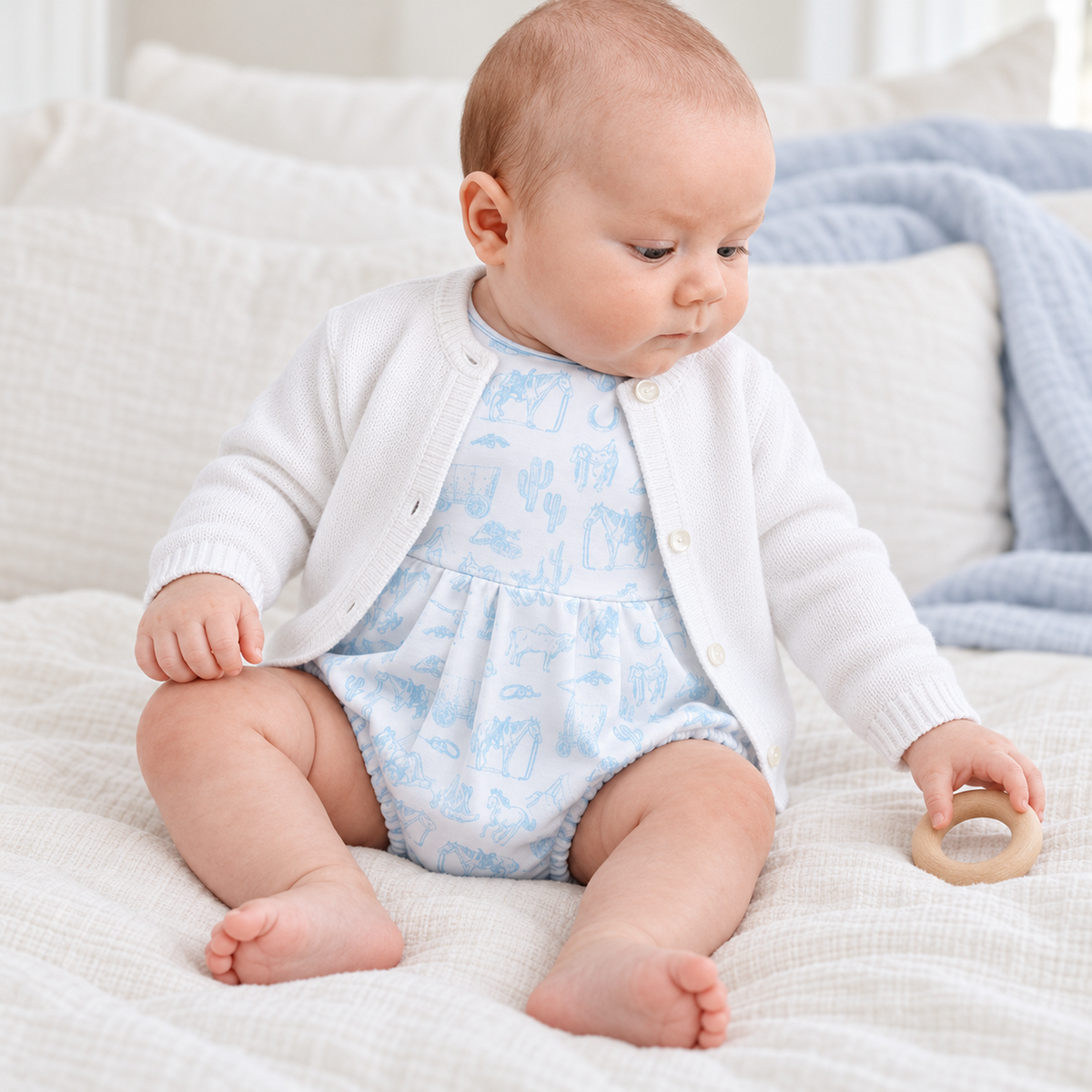 Baby Boy Bubble + Cardigan Gift Set - Wild West Toile model image
