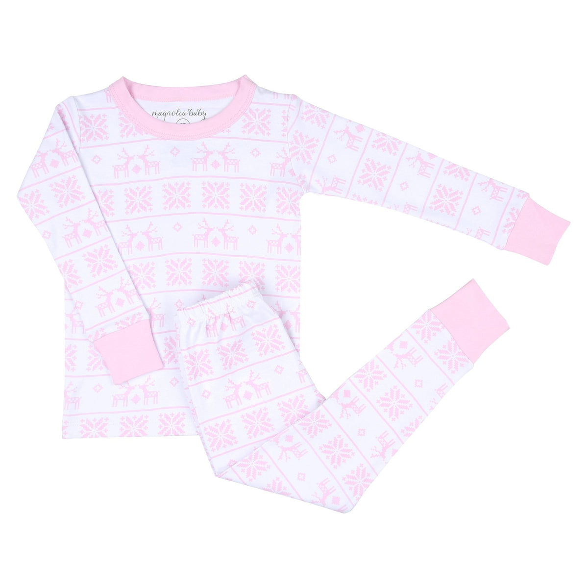 Baby Fair Isle Long Pajamas - Pink - Magnolia BabyLong Pajamas