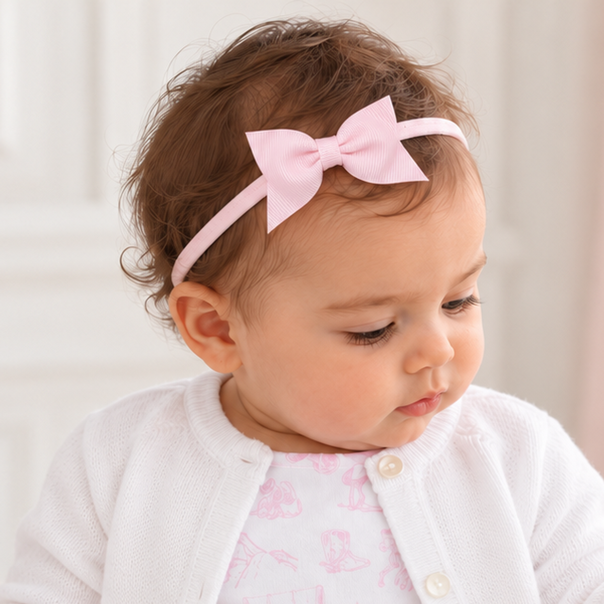 Sophia Baby Headband with Grosgrain Bow - Pink
