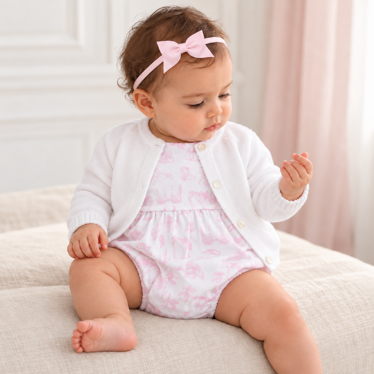 Baby Girl Bubble + Cardigan Gift Set - Wild West Toile model image