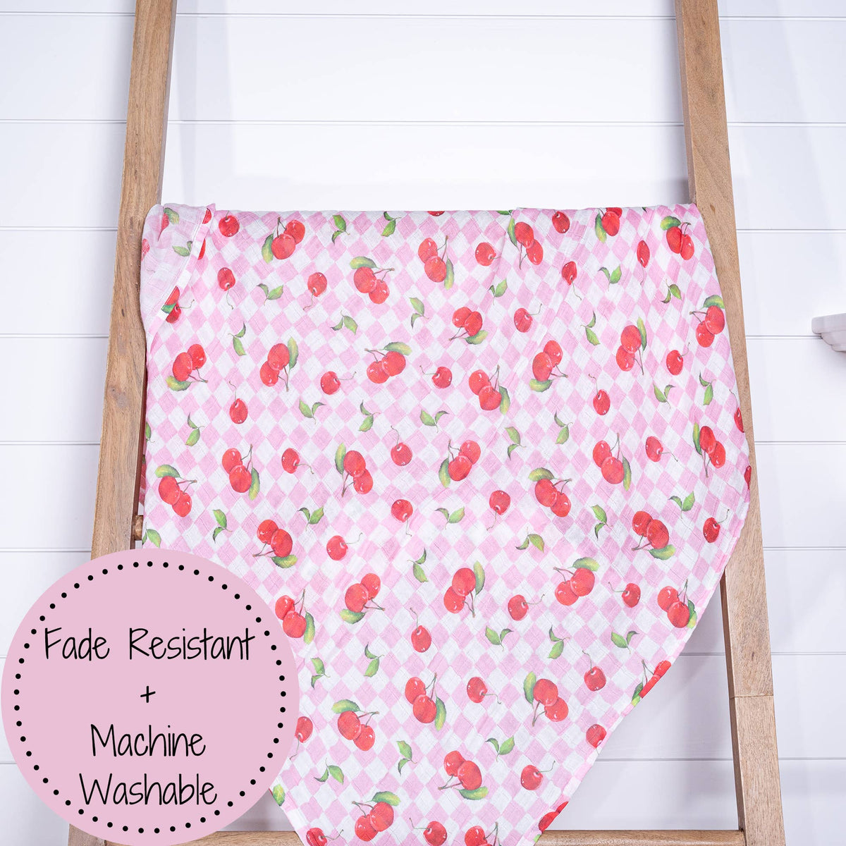 Baby Girl Cherry on Top Cotton Muslin Swaddle Blanket - Magnolia BabySwaddle Blanket