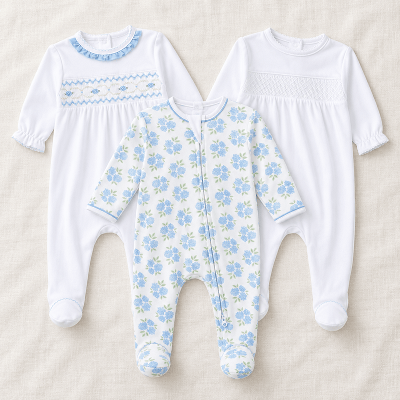 Baby Girl Footie Set - Dreamy Hydrangeas - Set of 3