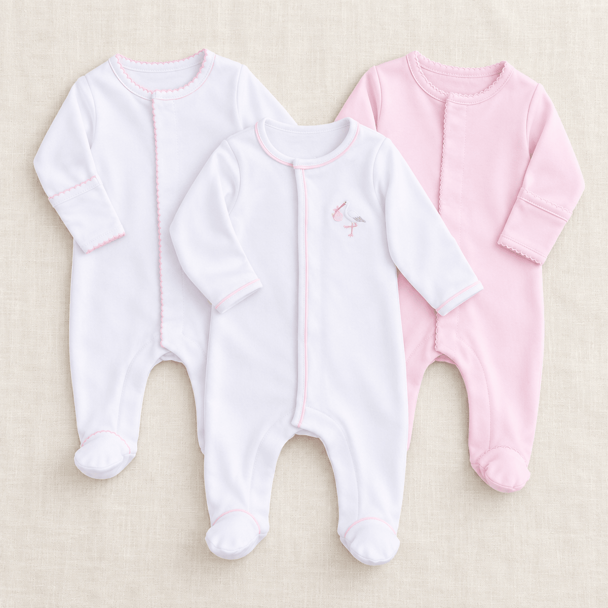 Magnolia Baby_Baby Girl Footie Set - Vintage Stork + Essentials - Set of 3_1