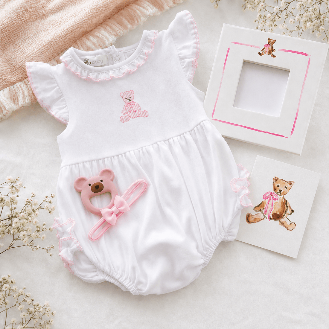 Baby Girl My Teddy Bubble Gift Set with Frame - Magnolia BabyBubble Gift Set