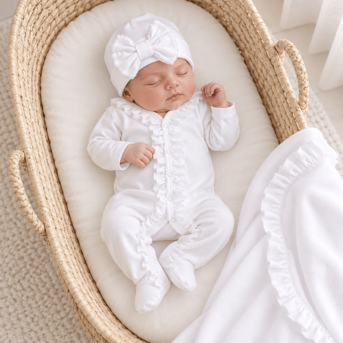 Magnolia Baby_Baby Girl White Take Me Home Set with Bow Hat_1