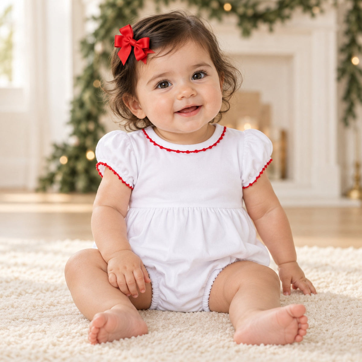 Magnolia Baby_Baby Joy Girl Christmas Bubble with Red Crochet Trim_1