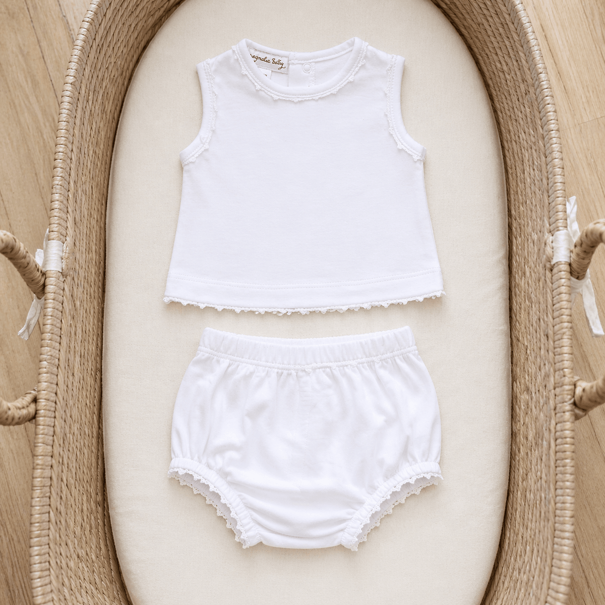 Baby Joy Sleeveless Diaper Cover Set with White Crochet Trim - Magnolia BabyDiaper Cover