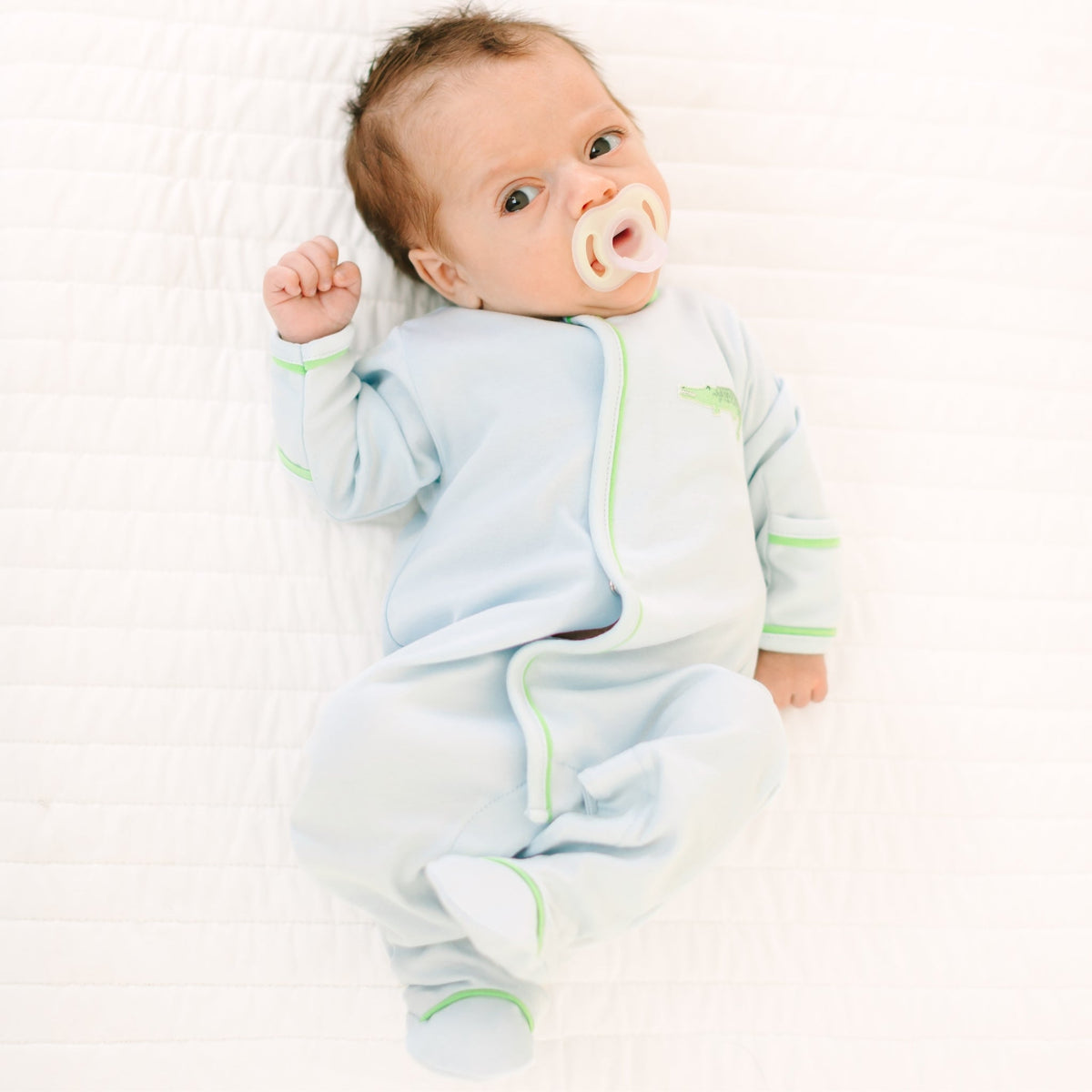 Bayou Baby Hand-Embroidered Footie - Light Blue - Magnolia BabyFootie