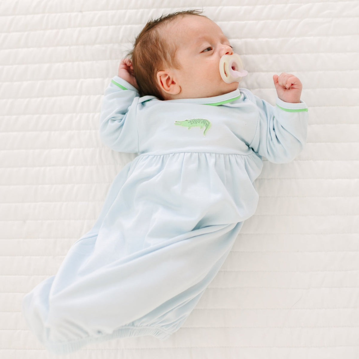 Magnolia Baby_Bayou Baby Hand-Embroidered Gathered Gown - Light Blue_1