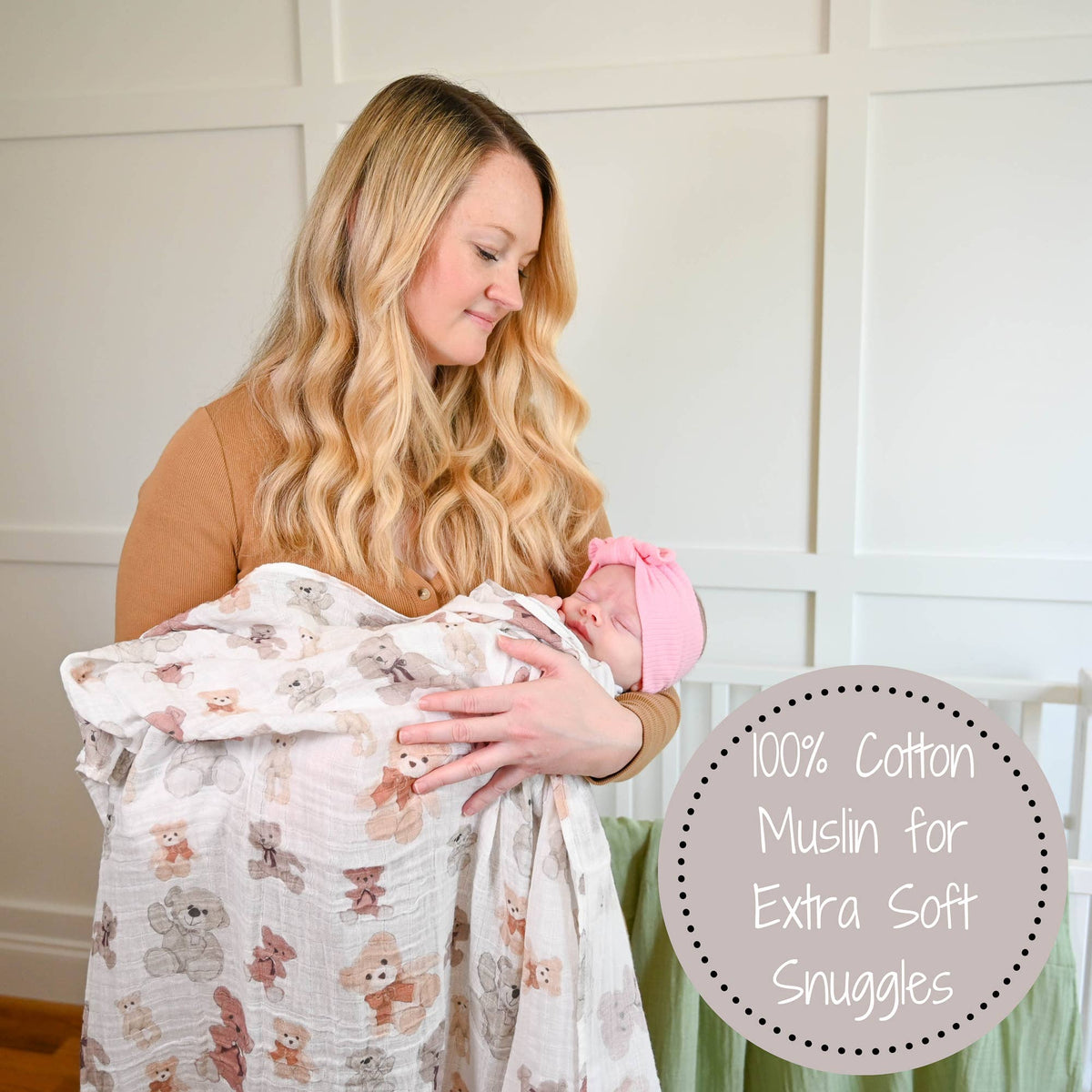 Bear Hugs Baby Muslin Swaddle Blanket - Magnolia BabySwaddle Blanket