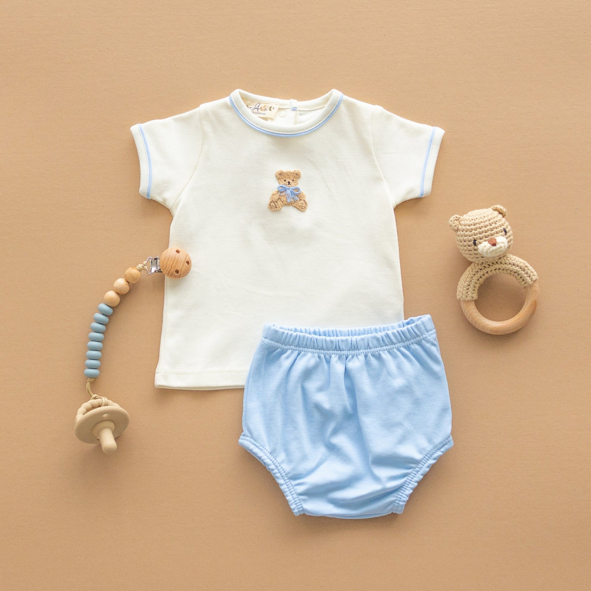 Bear Hugs Hand-Embroidered Diaper Cover Set - Sky - Magnolia BabyDiaper Cover