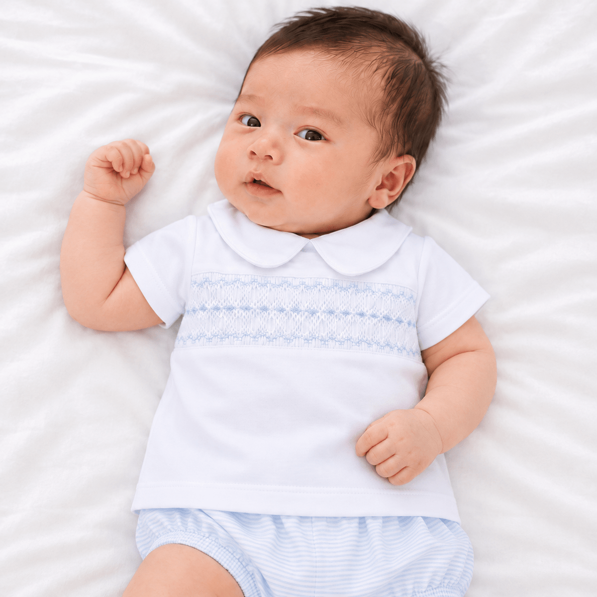 Magnolia Baby_Benjamin Smocked Short Sleeve Diaper Cover Set - Light Blue_2