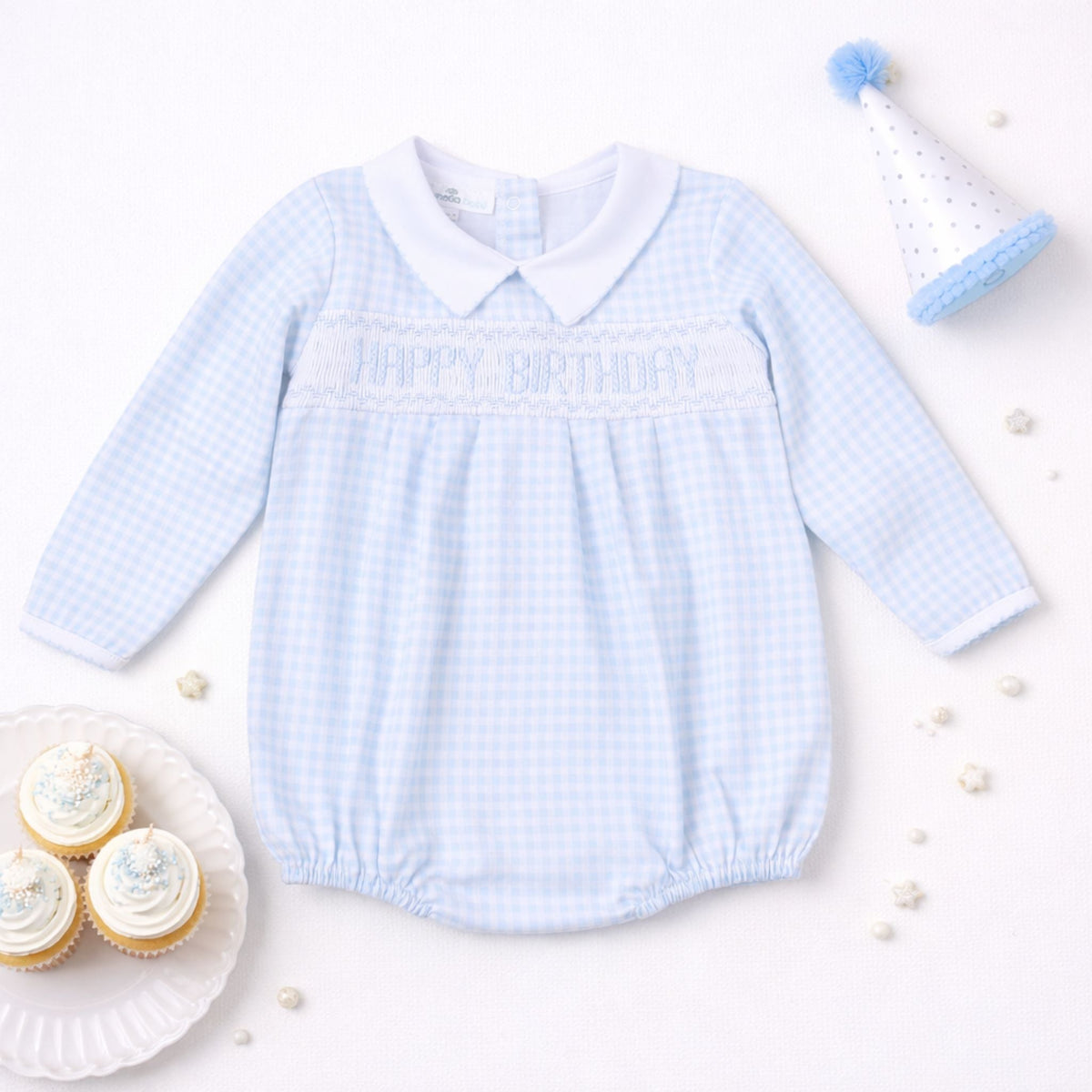 Birthday Classics Smocked Long Sleeve Bubble - Light Blue - Magnolia BabyBubble
