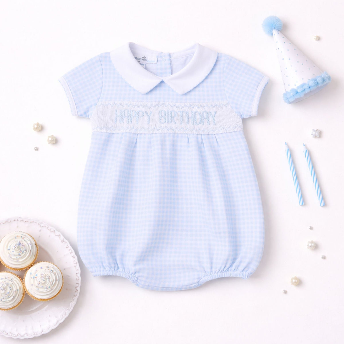 Birthday Classics Smocked Short Sleeve Bubble - Light Blue - Magnolia BabyBubble