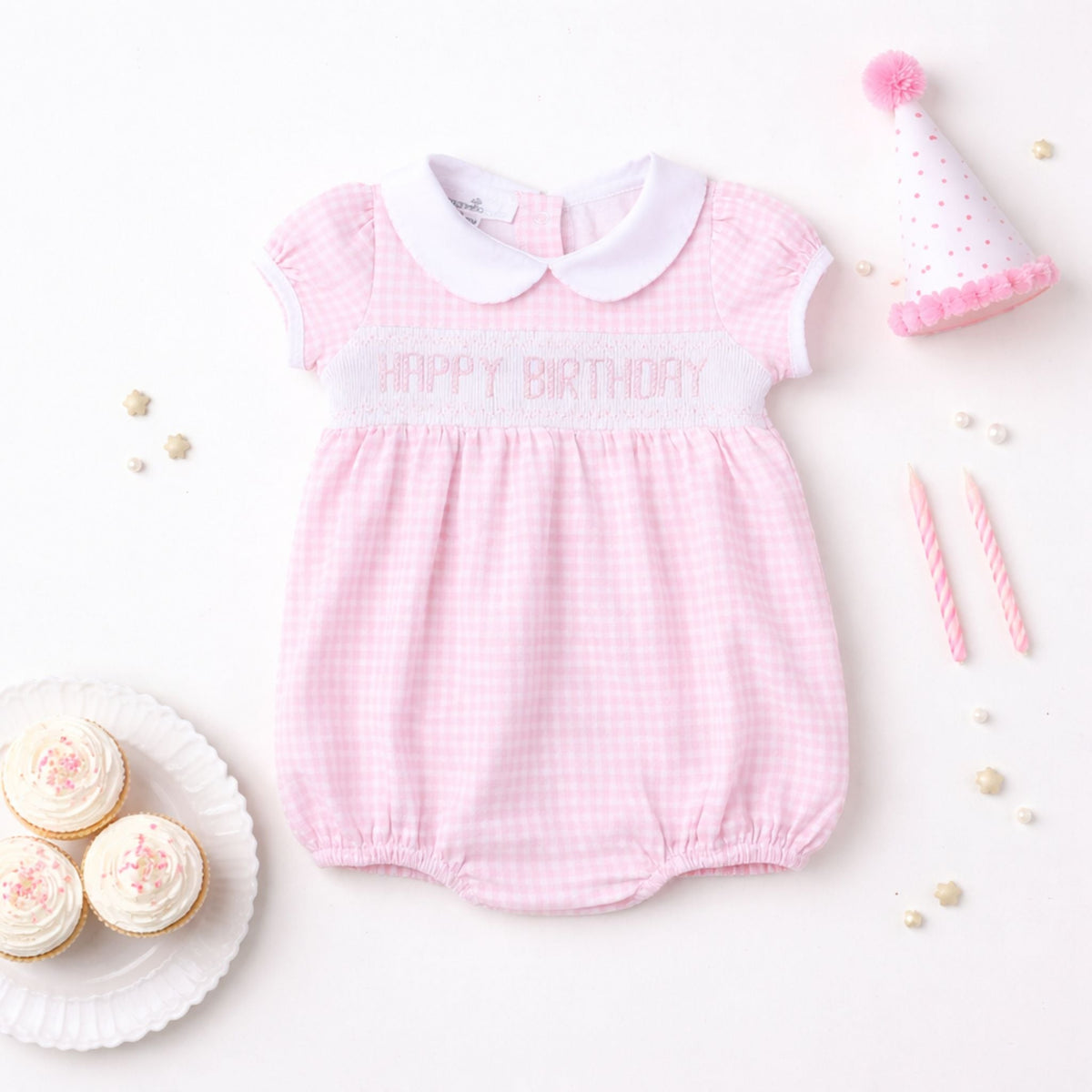 Birthday Classics Smocked Short Sleeve Bubble - Pink - Magnolia BabyBubble