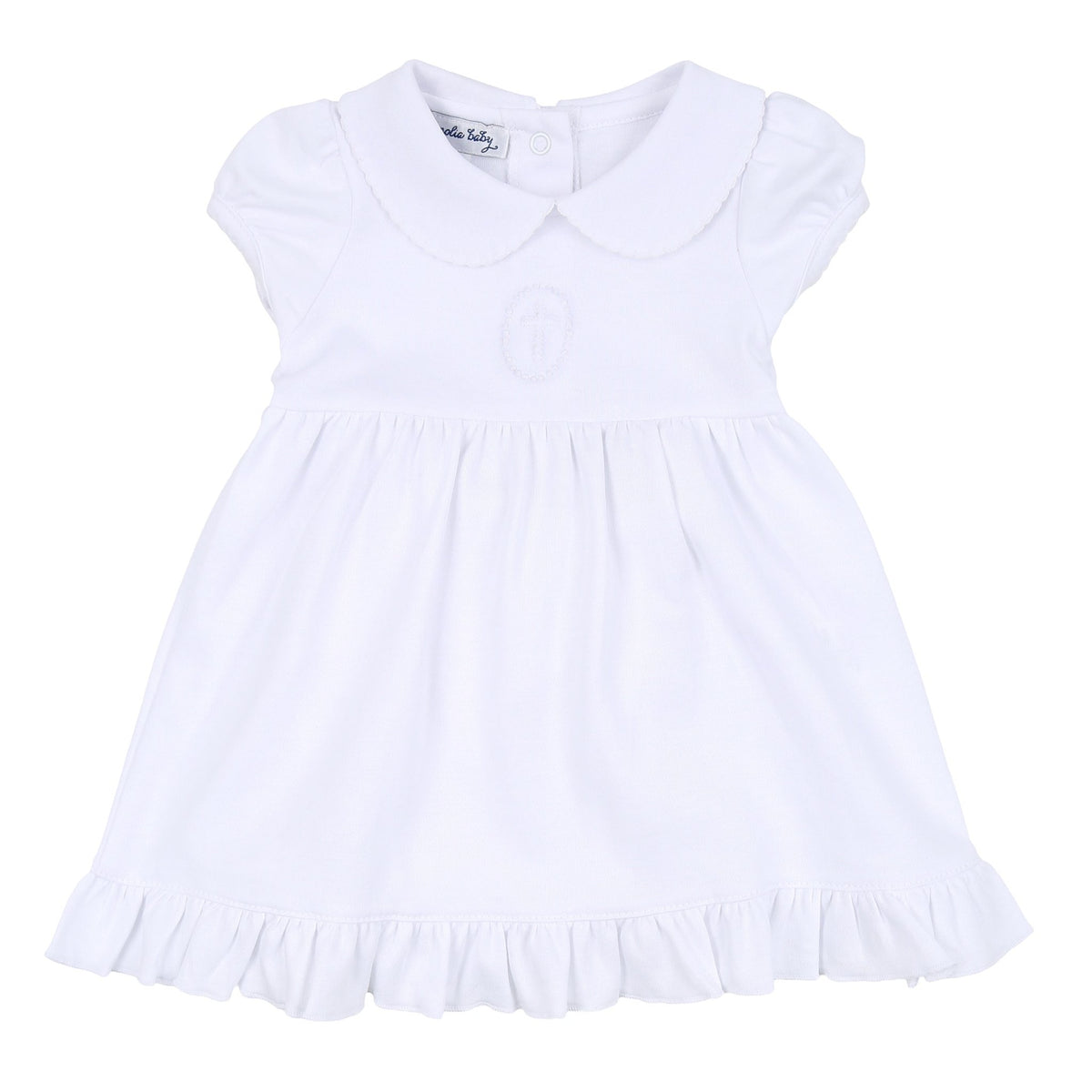 Blessed Embroidered Collared Short Sleeve Dress - White - Magnolia Baby Girl