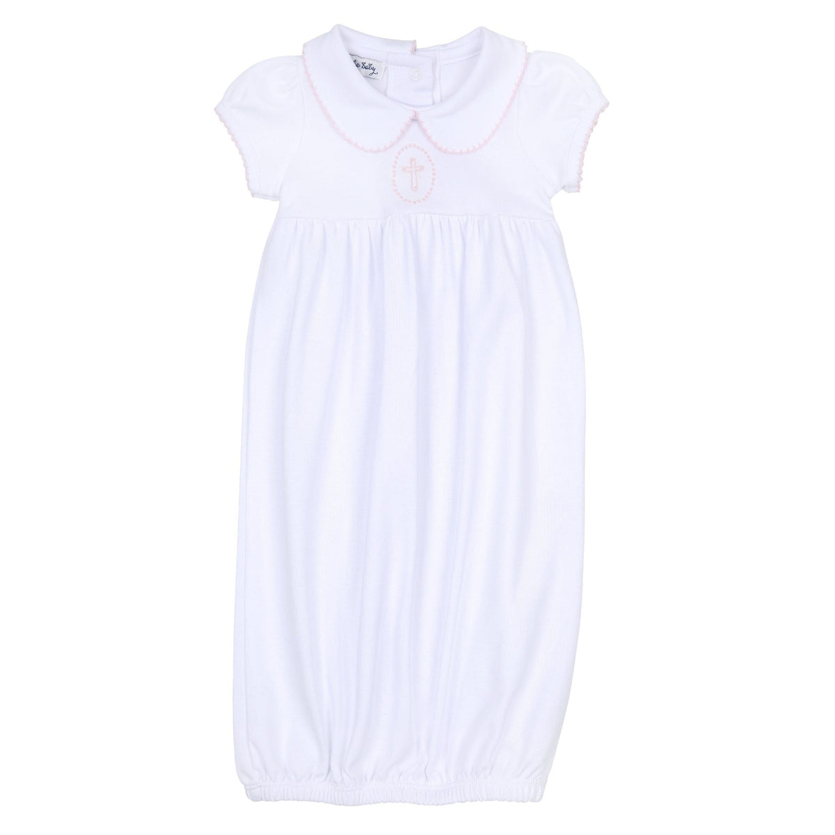 Blessed Embroidered Collared Short Sleeve Gown - Pink - Magnolia Baby Girl