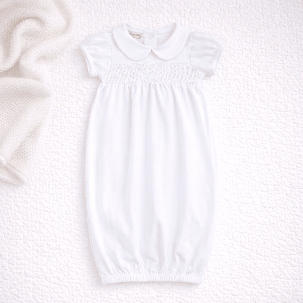 Blessed Smocked Girl Short Sleeve Gown - White - Magnolia BabyGown
