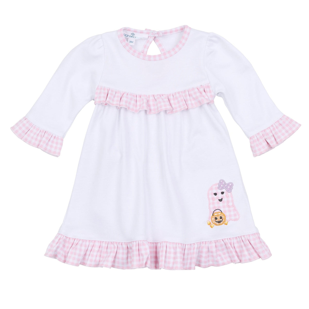 Boo Crew! Applique Ruffle Long Sleeve Dress - Pink - Magnolia BabyDress