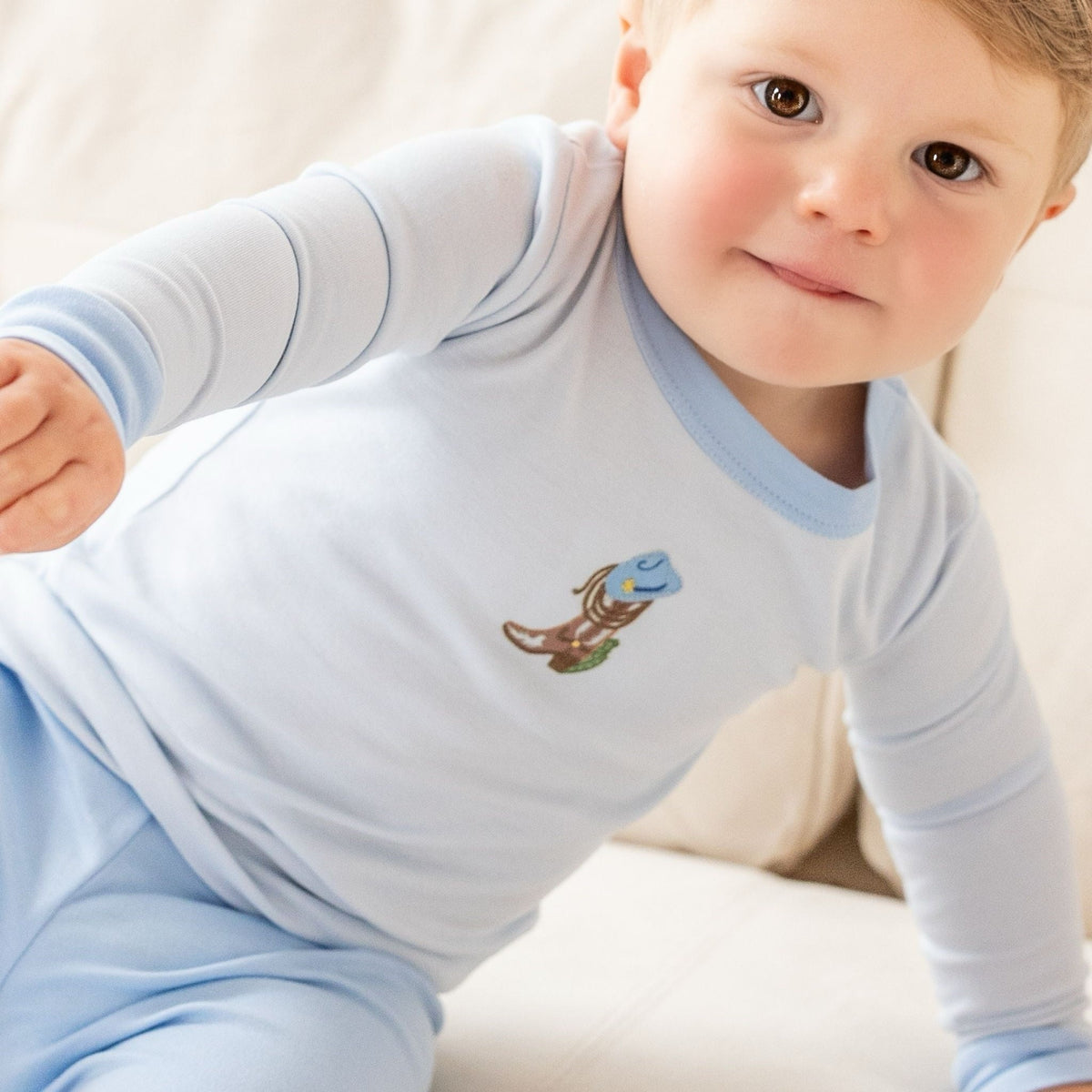 Boots and Blooms Long Pajamas - Light Blue - Luna and ArloLong Pajamas