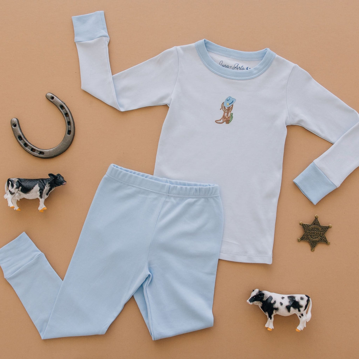Boots and Blooms Long Pajamas - Light Blue - Luna and ArloLong Pajamas