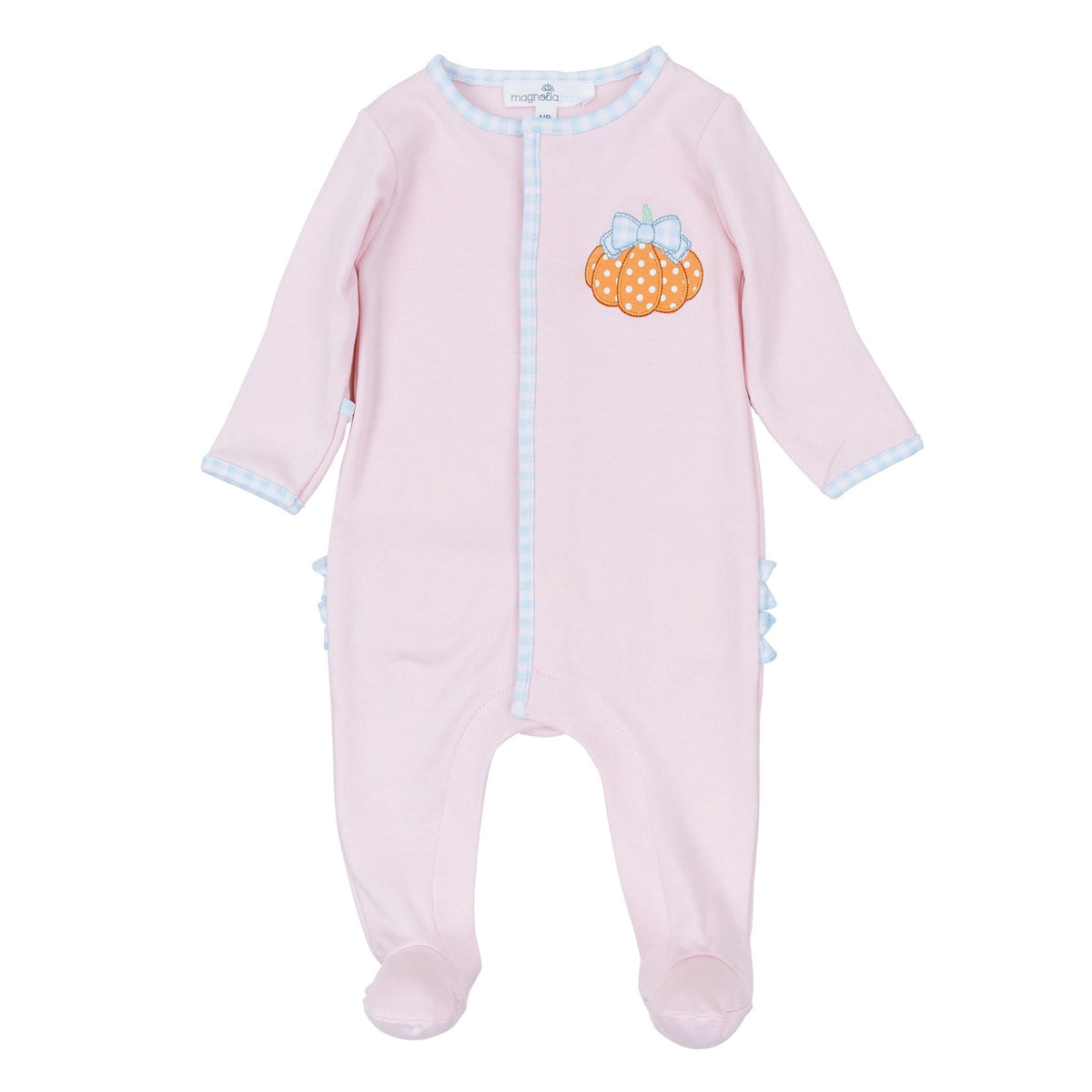 Magnolia Baby_Bowtique Pumpkin Applique Ruffle Footie_1
