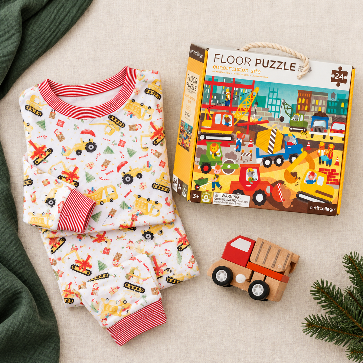 Magnolia Baby_Boy Christmas Pajamas Gift Set - Santa's Construction Crew_1