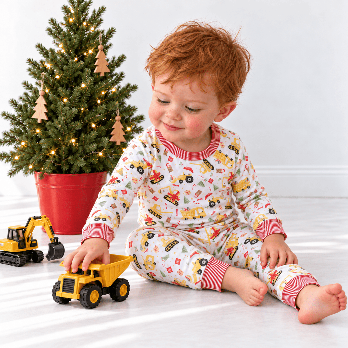 Magnolia Baby_Boy Christmas Pajamas Gift Set - Santa's Construction Crew_2