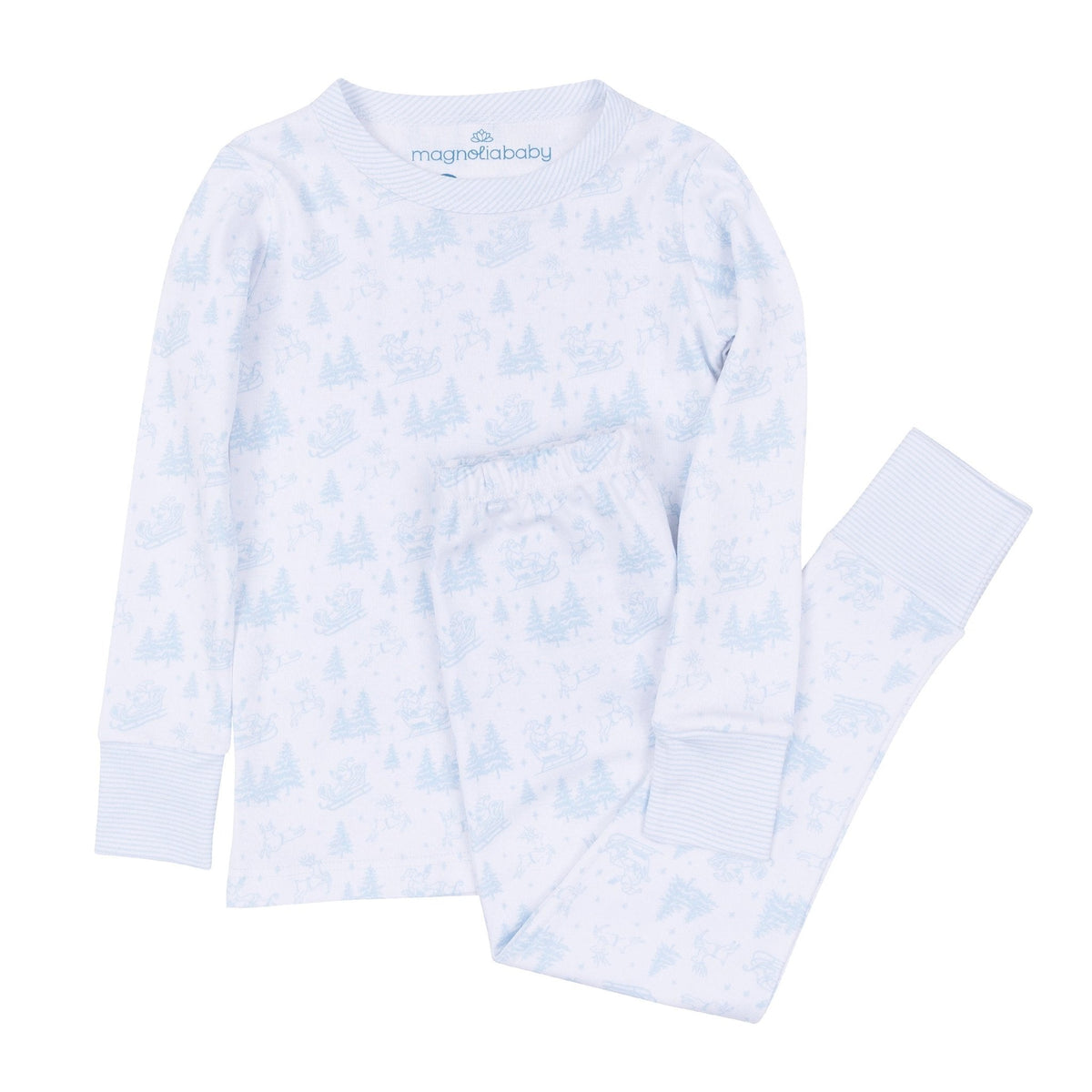 Magnolia Baby_Boy Christmas Pajamas Set - Blue Holiday Toile_2