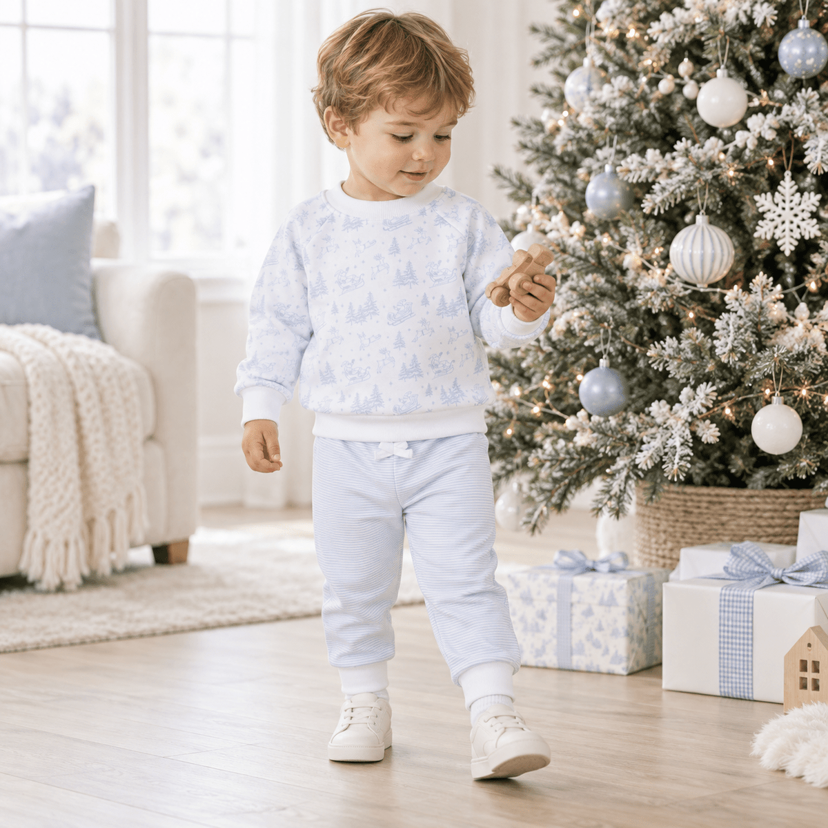 Magnolia Baby_Boy Playwear Set - Holiday Toile Sweatshirt & Striped Joggers_2
