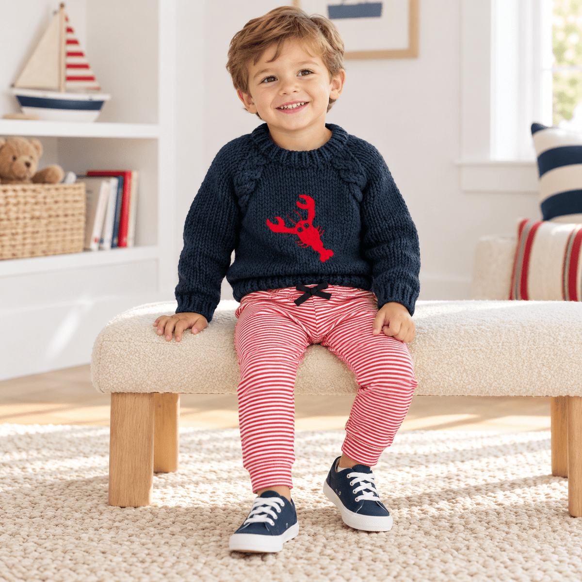 Magnolia Baby_Boy Playwear Set - Lobster Sweater & Red Stripe Joggers_2
