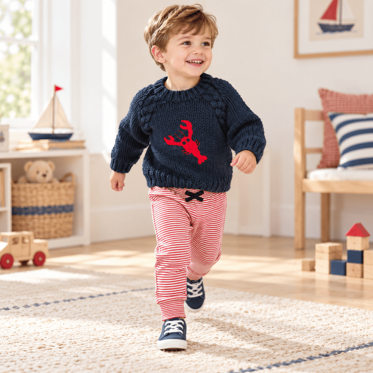 Magnolia Baby_Boy Playwear Set - Lobster Sweater & Red Stripe Joggers_1