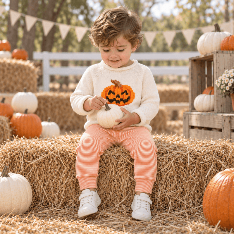 Boy Playwear Set - Pumpkin and Boo Rollneck Sweater & Joggers