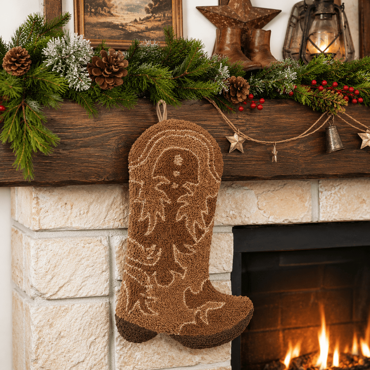 Brown Cowboy Boot Christmas Stocking - Magnolia BabyStocking
