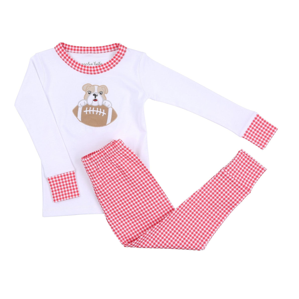 Bulldog Football Applique Boy Long Pajamas - Magnolia BabyLong Pajamas