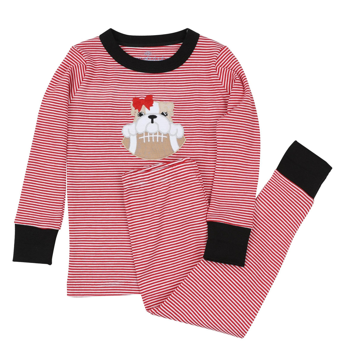 Magnolia Baby_Bulldog Pride Applique Long Pajamas - Red Girl_1