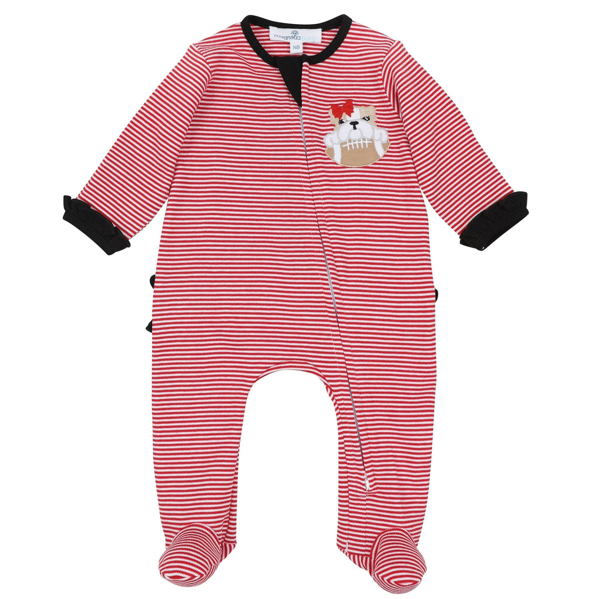 Magnolia Baby_Bulldog Pride Applique Ruffle Zip Footie_2
