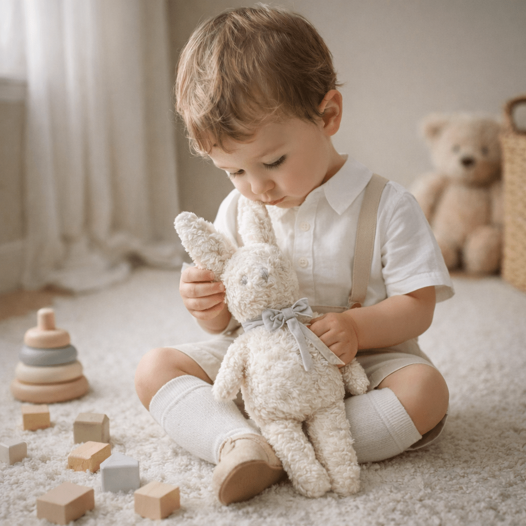 Bunny Doll with Grey Ribbon - 14" - Magnolia BabySoft Toy