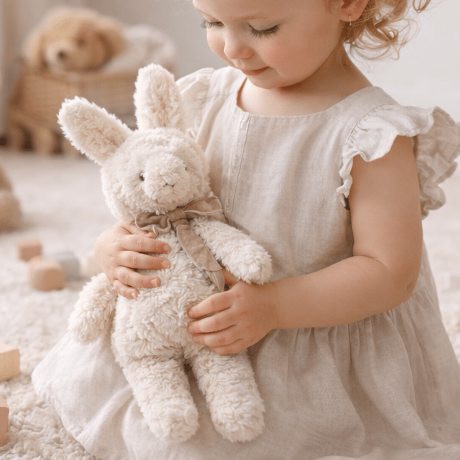 Bunny Doll with Taupe Velveteen Ribbon - 14" - Magnolia BabySoft Toy