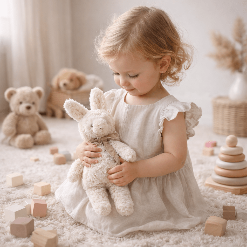 Bunny Doll with Taupe Velveteen Ribbon - 14" - Magnolia BabySoft Toy