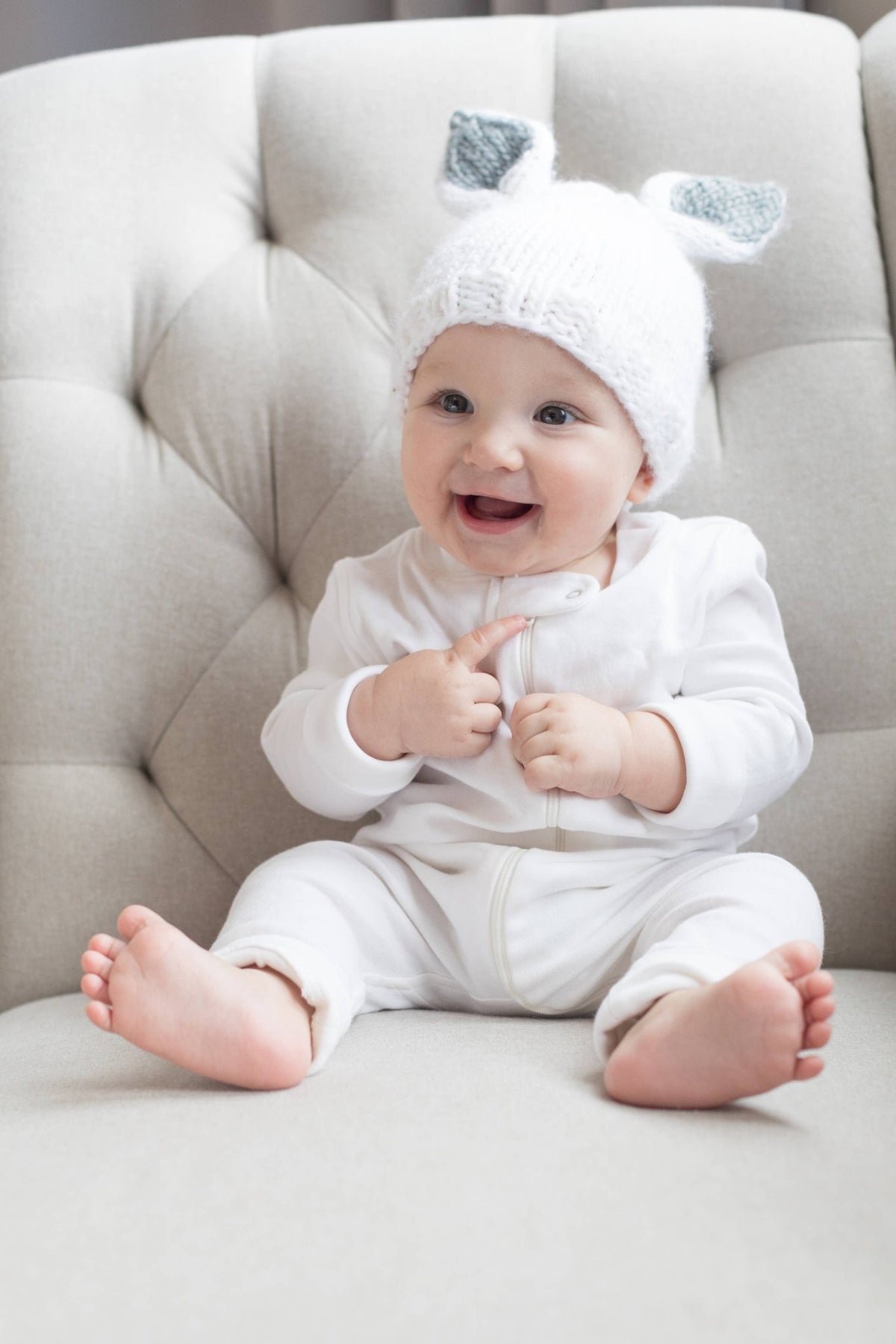 Bunny Ears Knit Hat - White - Magnolia BabyWinter Hat