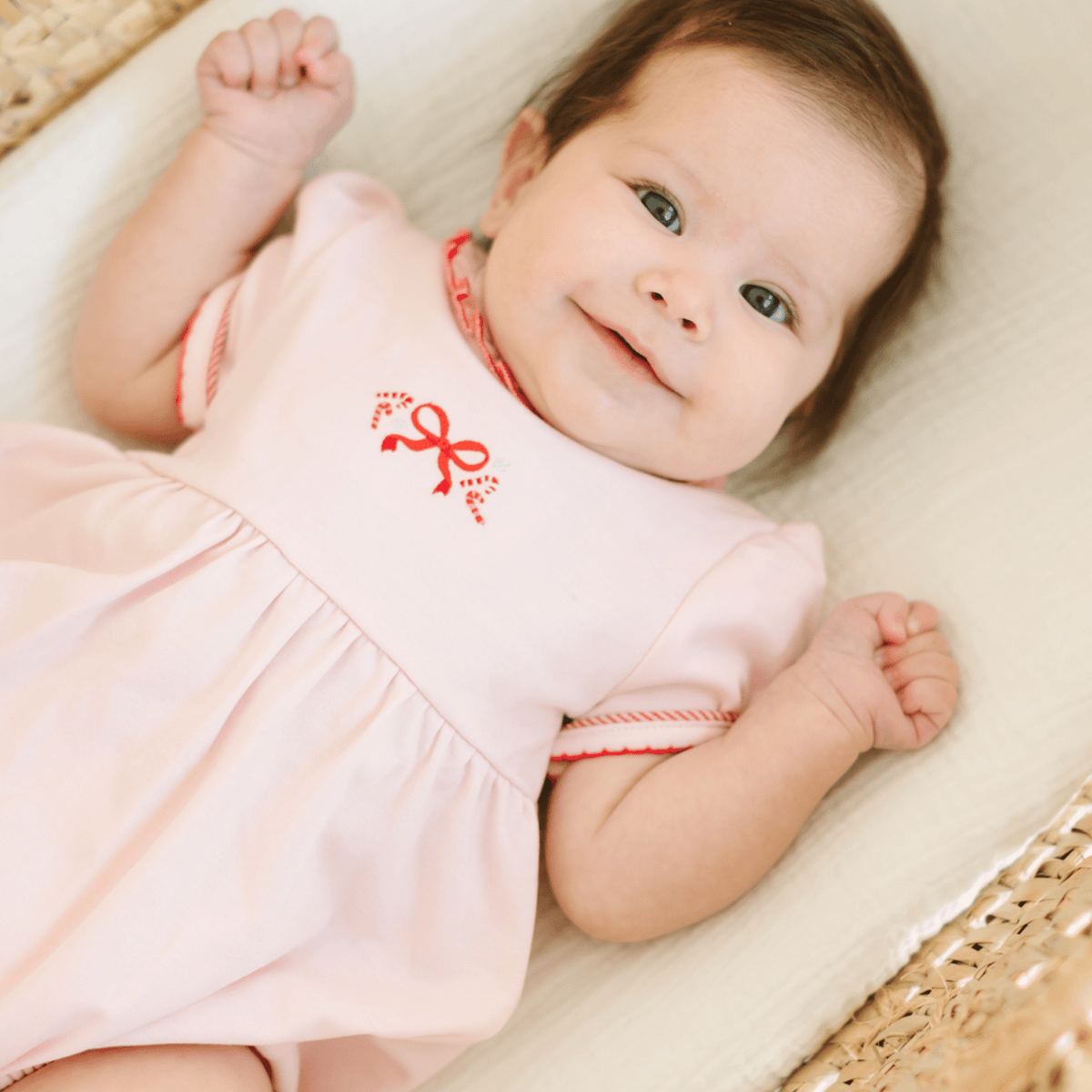 Candy Cane Lane Embroidered Short Sleeve Bubble - Magnolia BabyBubble