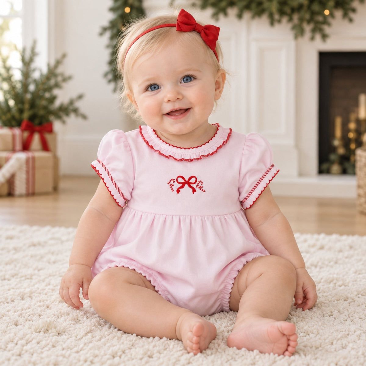 Magnolia Baby_Candy Cane Lane Hand-Embroidered Short Sleeve Bubble_1