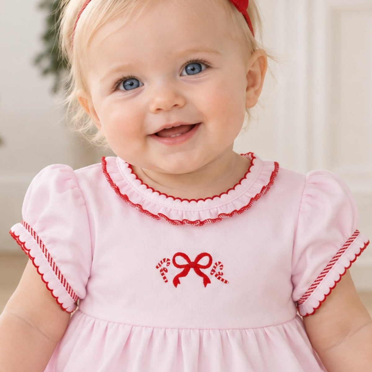 Magnolia Baby_Candy Cane Lane Hand-Embroidered Short Sleeve Bubble_2