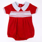Chris Classics Smocked Short Sleeve Boy Bubble - Red - Magnolia BabyBubble