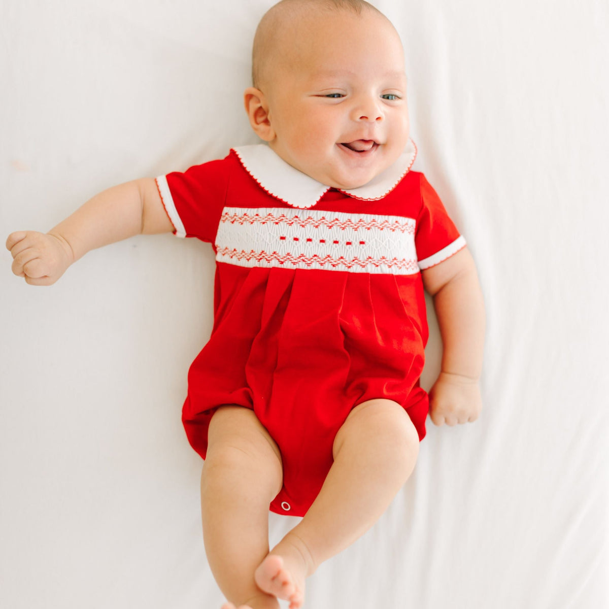 Chris Classics Smocked Short Sleeve Unisex Bubble - Red - Magnolia BabyBubble