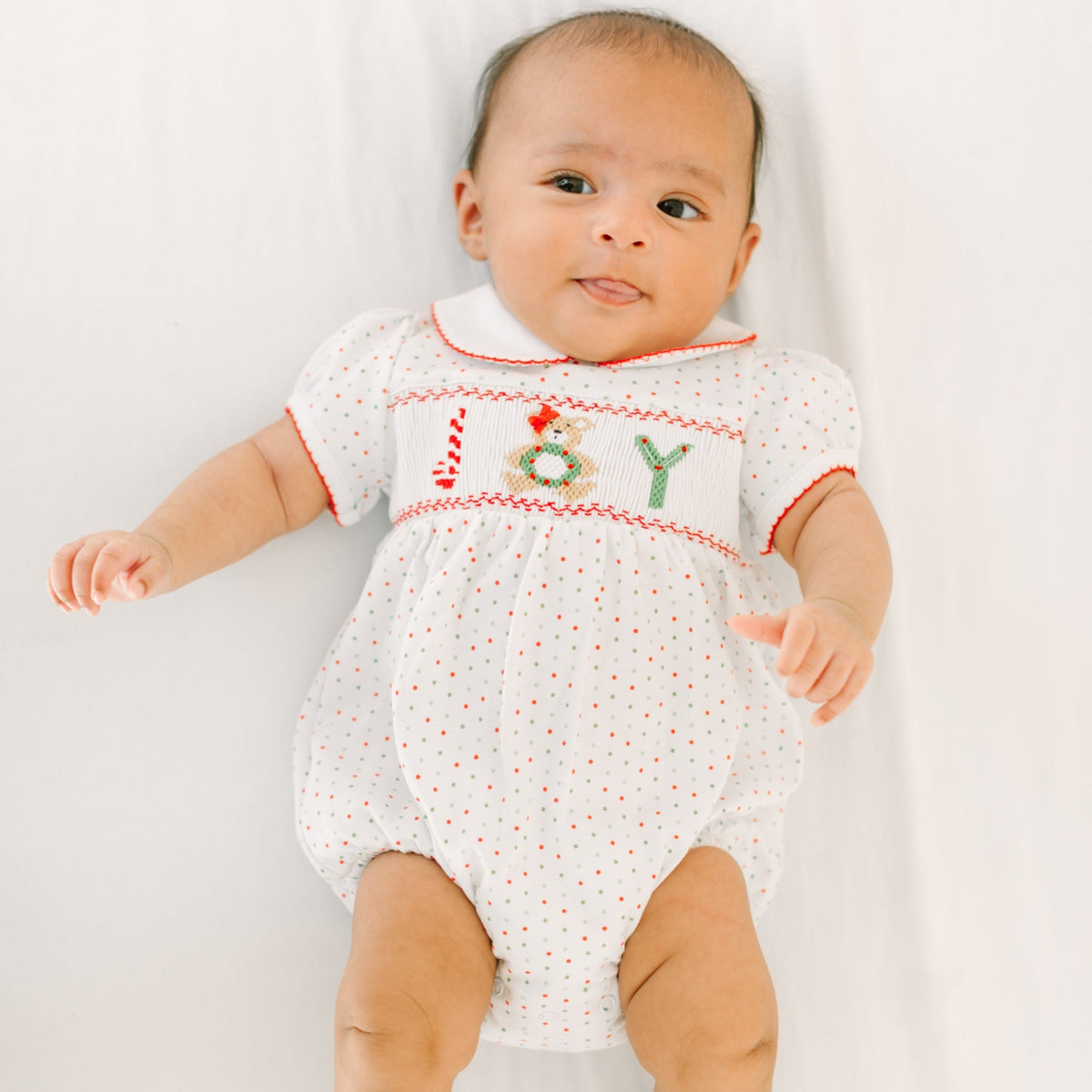 Christmas Joy Classics Smocked Short Sleeve Bubble - Red Girl - Magnolia BabyBubble