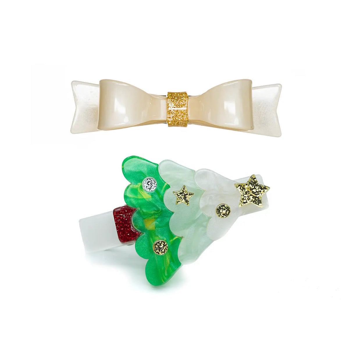Christmas Tree + Bow Alligator Clips - Magnolia BabyHair Clips