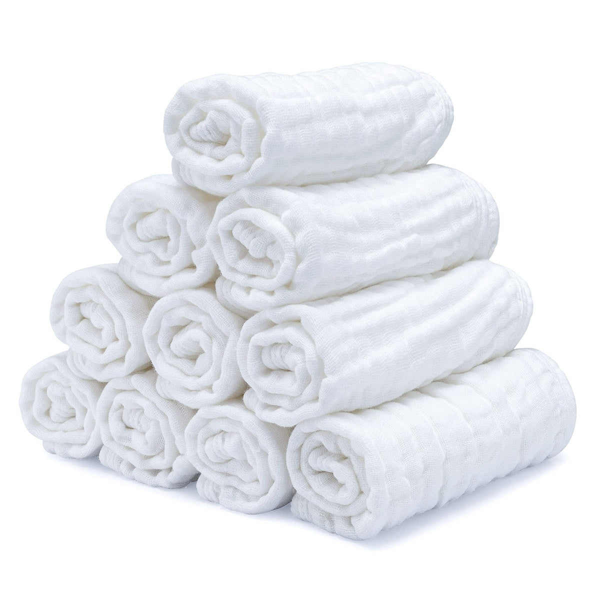 Cotton Muslin Baby Washcloths - White - Pack of 10 - Magnolia BabyBath Accessory